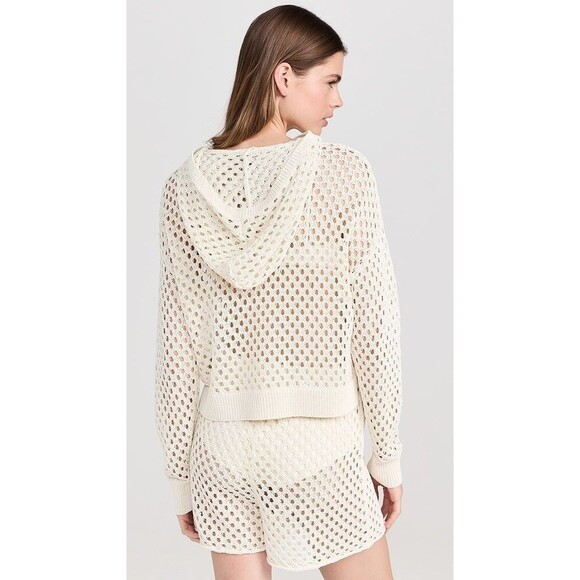 SWEATY BETTY London~Beachside Crochet Hooded Cream BOHO Top US 10 - Picture 3 of 9